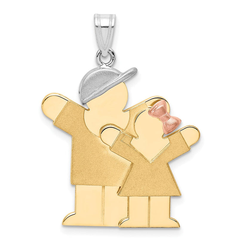 14K Tricolor-Gold Charm „Großer Junge und kleines Mädchen" gravierbar