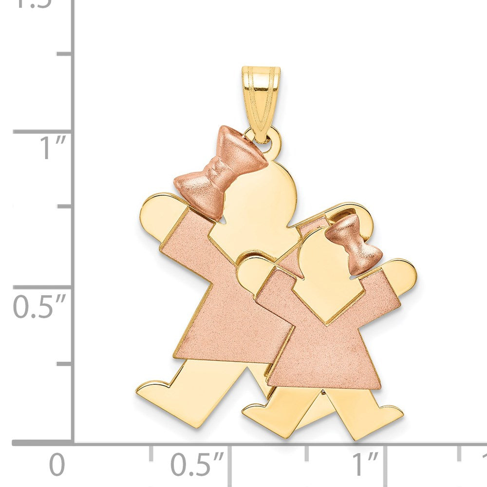 14k Bicolor-Gold Bicolor-Gold "Große Schwester und kleine Schwester" gravierbarer Charm