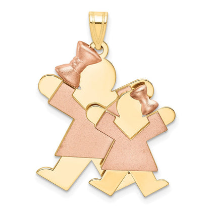 14k Bicolor-Gold Bicolor-Gold "Große Schwester und kleine Schwester" gravierbarer Charm
