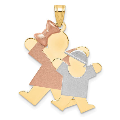 14K Tricolor-Gold Charm „Große Schwester und kleiner Bruder“ zum Gravieren