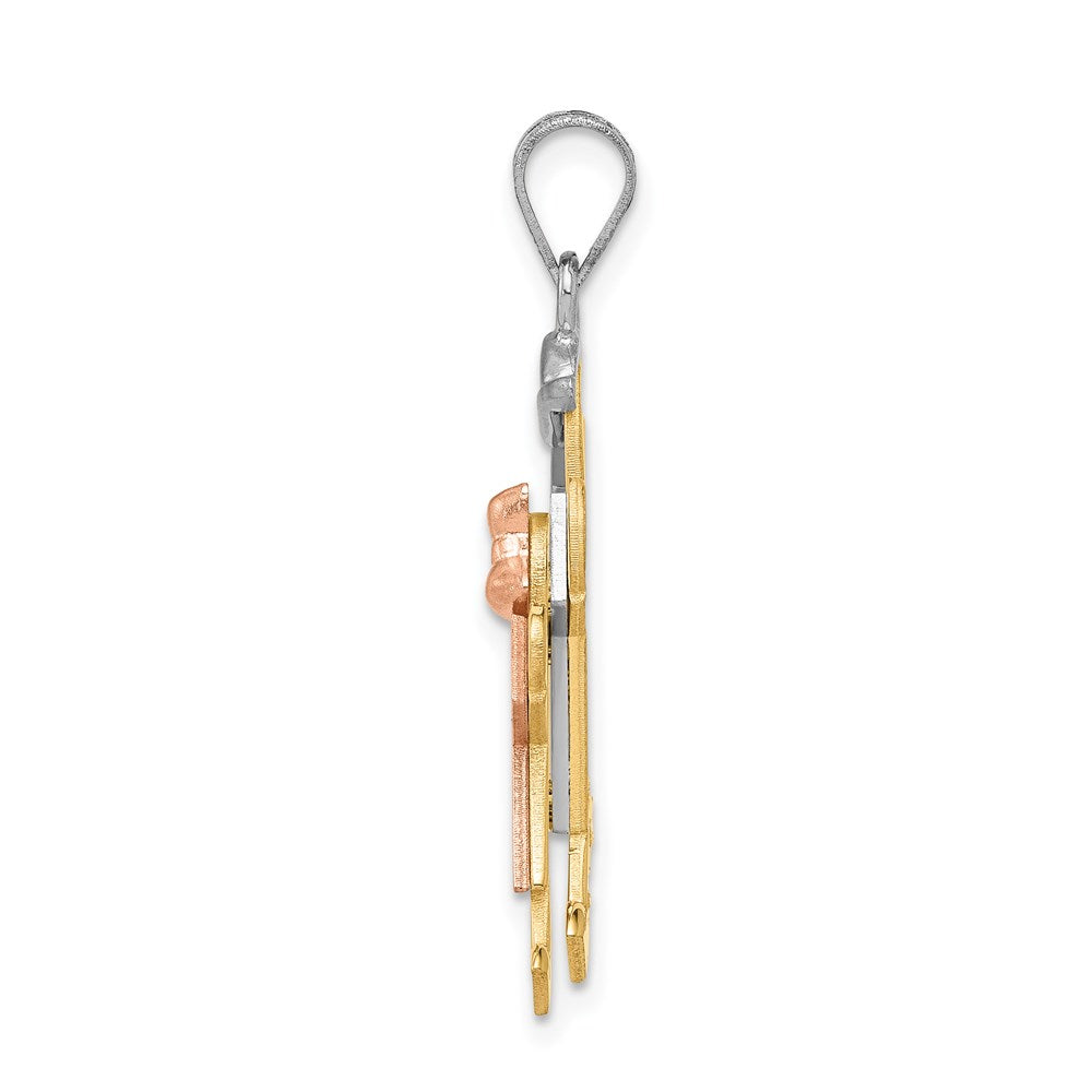 14K Tricolor Gold Gravierbarer Charm „Großer Junge und kleines Mädchen“