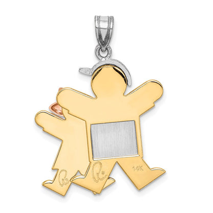 14K Tricolor Gold Gravierbarer Charm „Großer Junge und kleines Mädchen“