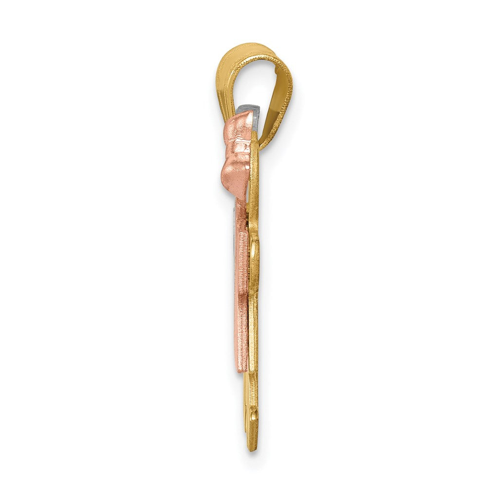 14K Tricolor-Gold Kleiner Gravierbarer Charm mit Junge Links und Mädchen Rechts
