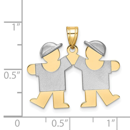 14K Bicolor Gold Kleiner Doppel-Jungen-Charm zum Gravieren