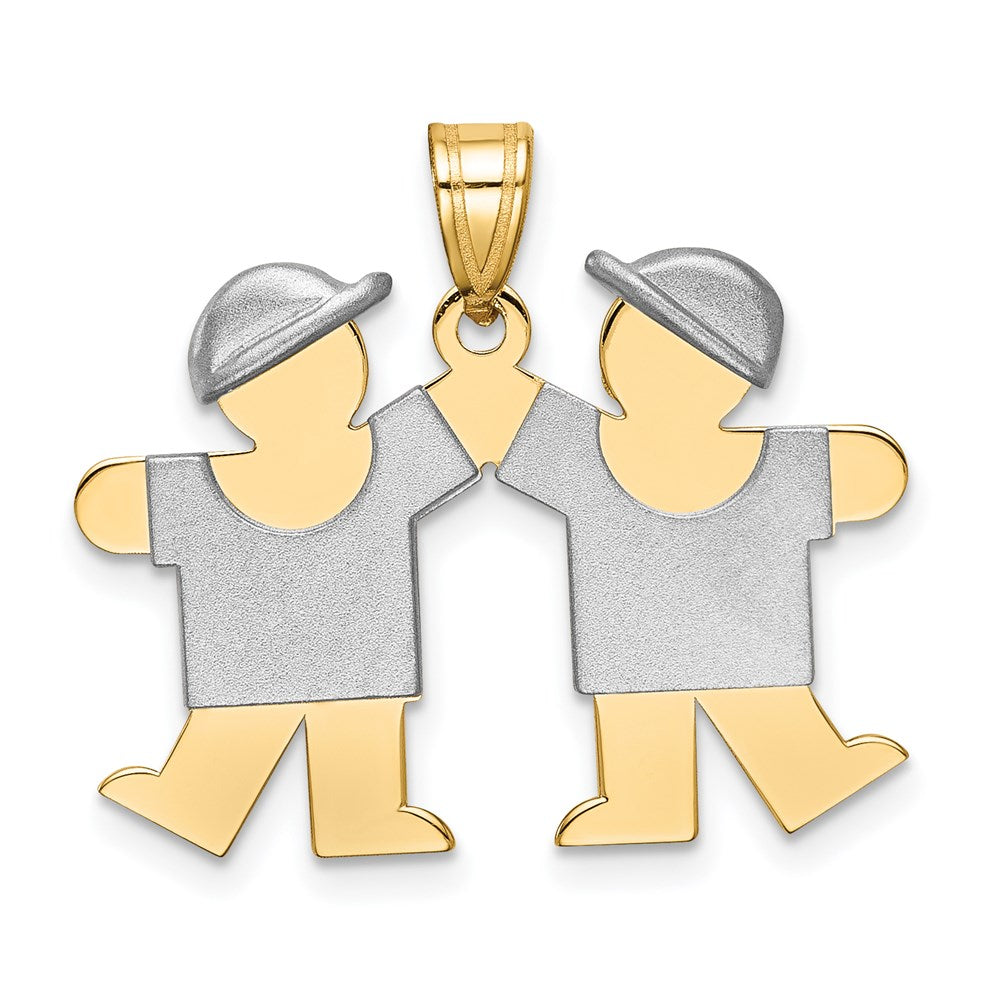 14K Bicolor Gold Kleiner Doppel-Jungen-Charm zum Gravieren