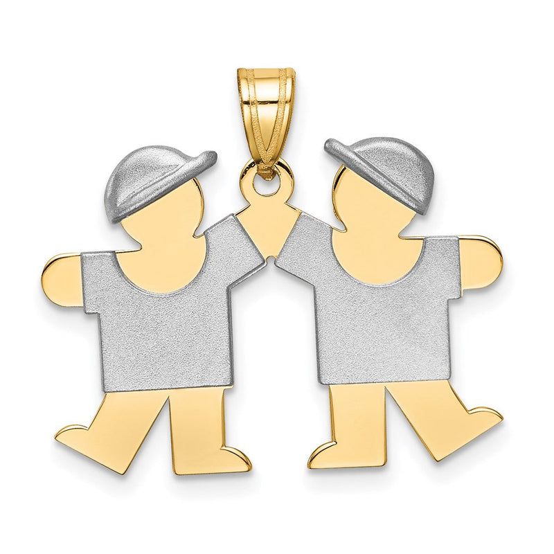 14K Bicolor Gold Kleiner Doppel-Jungen-Charm zum Gravieren