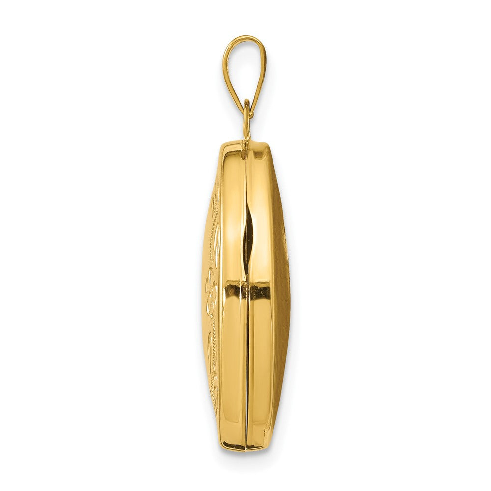 14K Gelbgold 14K Hand Graviert Blumen Oval Medaillon
