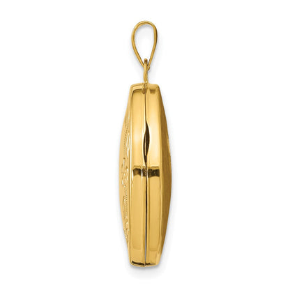 14K Gelbgold 14K Hand Graviert Blumen Oval Medaillon
