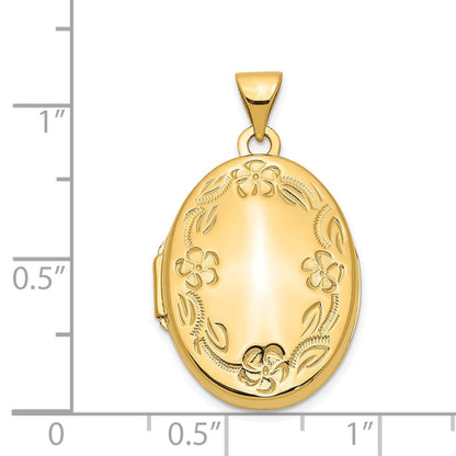 14K Gelbgold 14K Hand Graviert Blumen Oval Medaillon