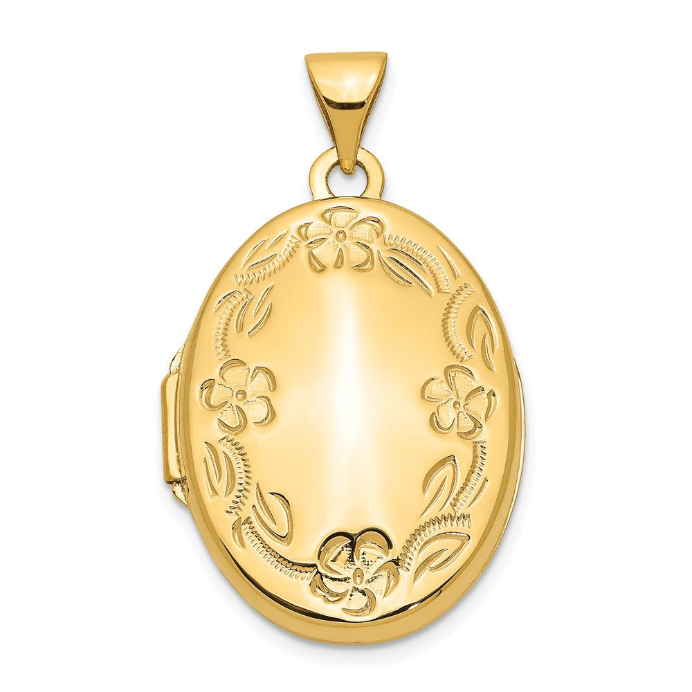 14K Gelbgold 14K Hand Graviert Blumen Oval Medaillon