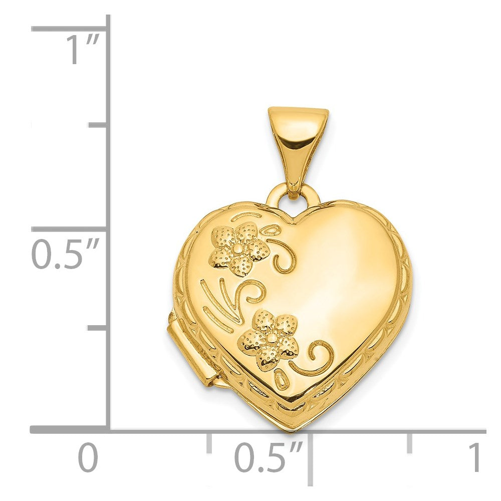 14K Gelbgold 15mm Blumen Herz Medaillon