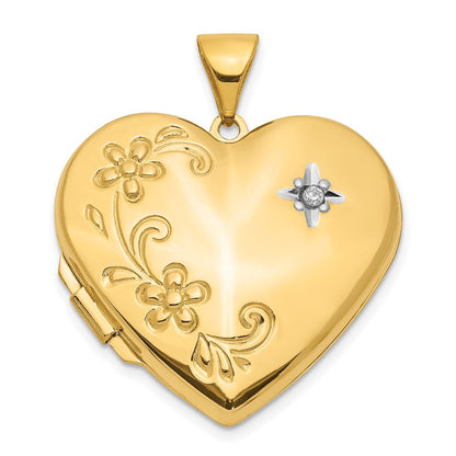 14K Gelbgold 14K Diamant Blumen Familie Herz Medaillon