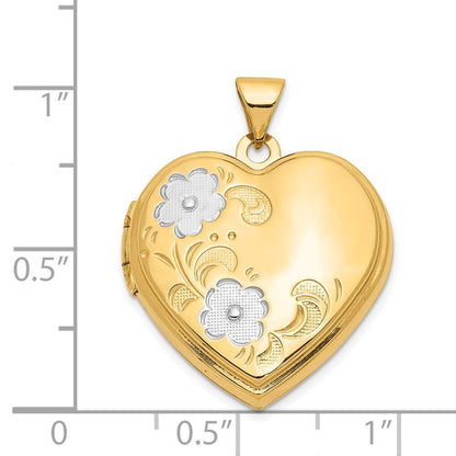 14K Gelb & Rhodium 14ky mit Weiß Rhodium Blumen Herz Medaillon