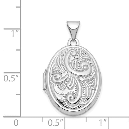 14K Weißgold 14K Weißgold Ranke Design Gewölbt Oval Medaillon