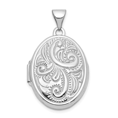 14K Weißgold 14K Weißgold Ranke Design Gewölbt Oval Medaillon