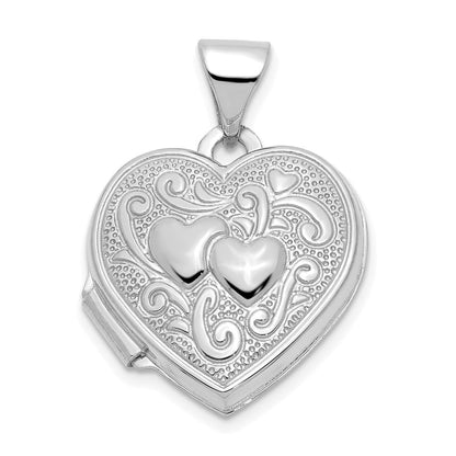 14K Weißgold 14K Weißgold Doppelt Herz Medaillon