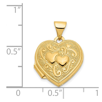 14K Gelbgold 14ky Doppelt Herz Medaillon