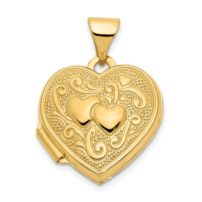 14K Gelbgold 14ky Doppelt Herz Medaillon