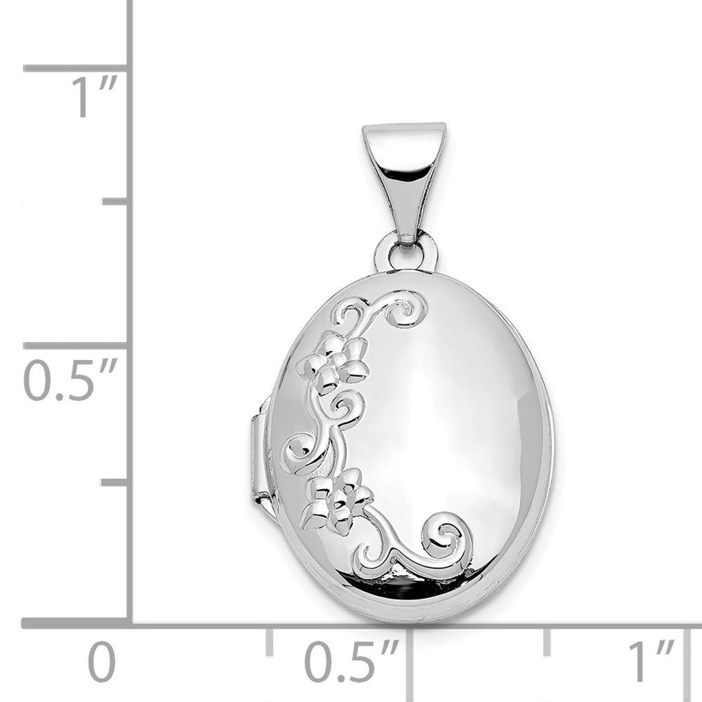 14K Weißgold 14K Weißgold Blumen Oval Medaillon