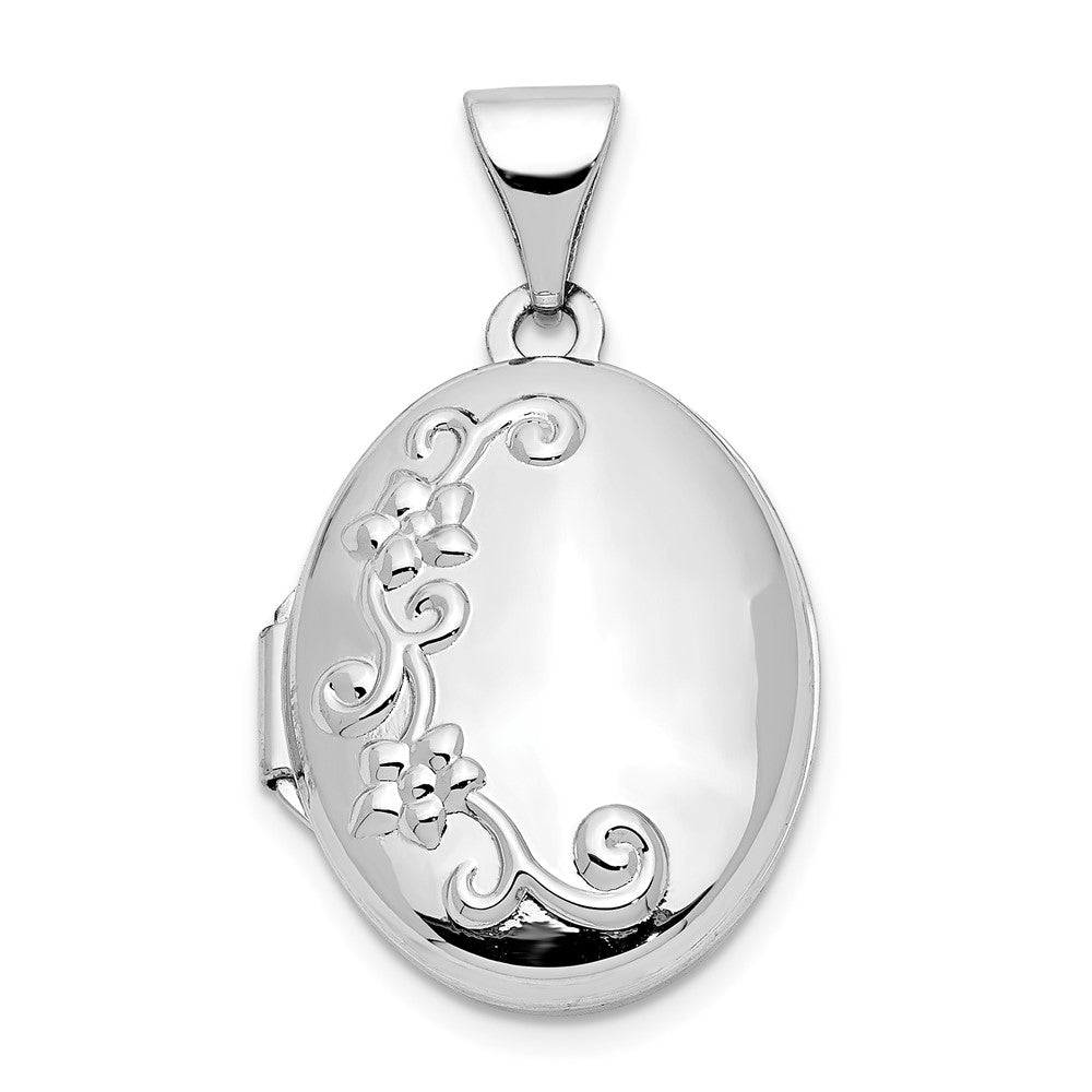 14K Weißgold 14K Weißgold Blumen Oval Medaillon