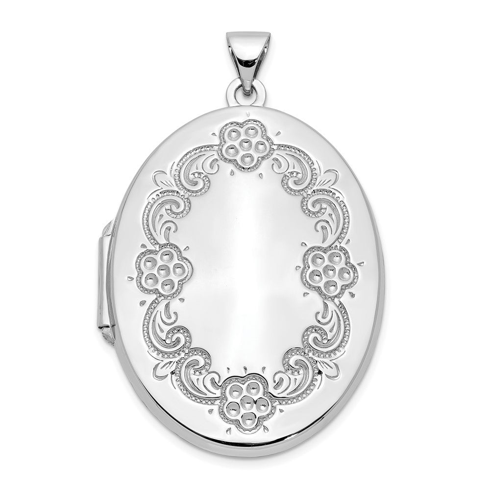 14K Weißgold 14K Weißgold Blumen Oval Medaillon