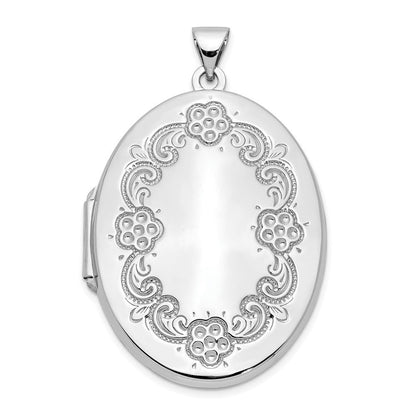 14K Weißgold 14K Weißgold Blumen Oval Medaillon