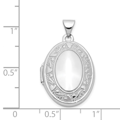 14K Weißgold 14K Weißgold Herz und Ranke Rand Oval Medaillon