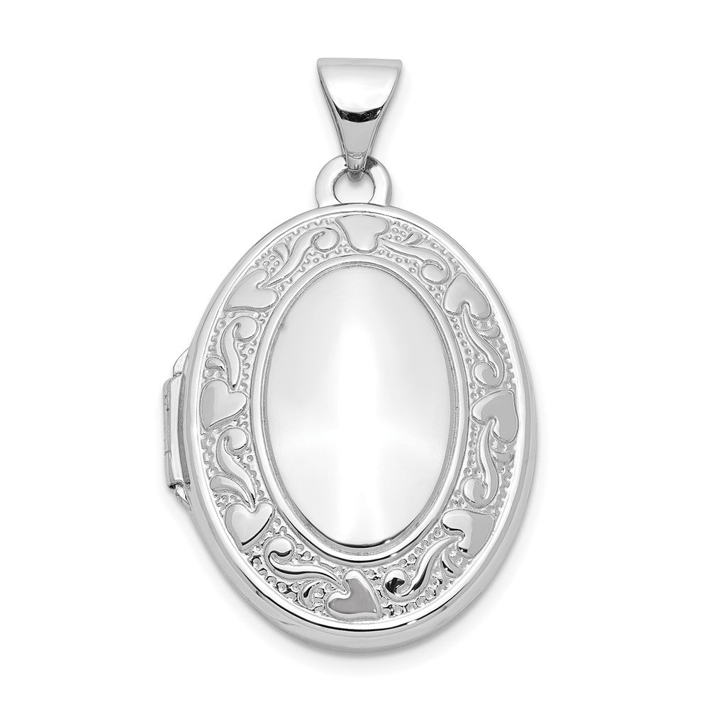 14K Weißgold 14K Weißgold Herz und Ranke Rand Oval Medaillon
