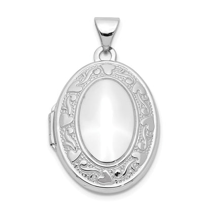14K Weißgold 14K Weißgold Herz und Ranke Rand Oval Medaillon