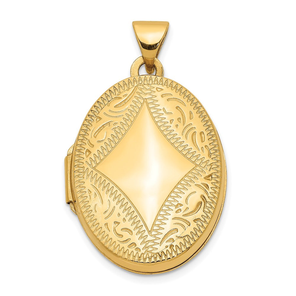14K Gelbgold 14K Diamant-shaped Design Oval Medaillon