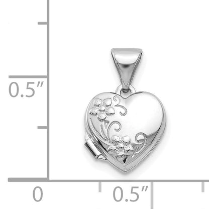 14K Weißgold 14K Weißgold Poliert Herz-shaped Blumen Medaillon
