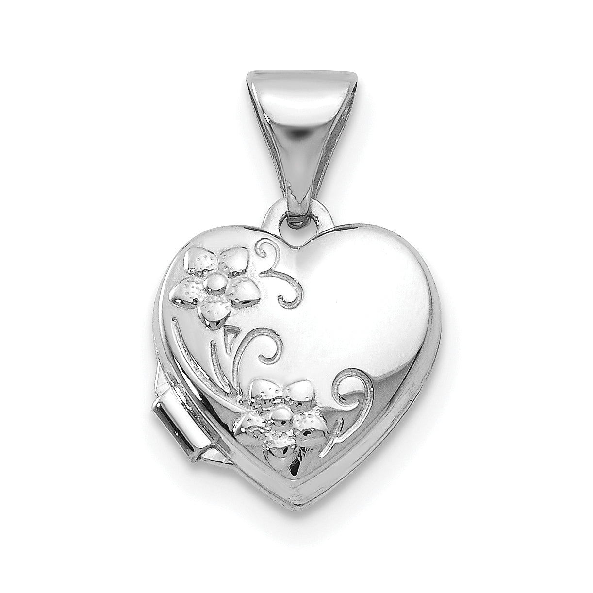 14K Weißgold 14K Weißgold Poliert Herz-shaped Blumen Medaillon