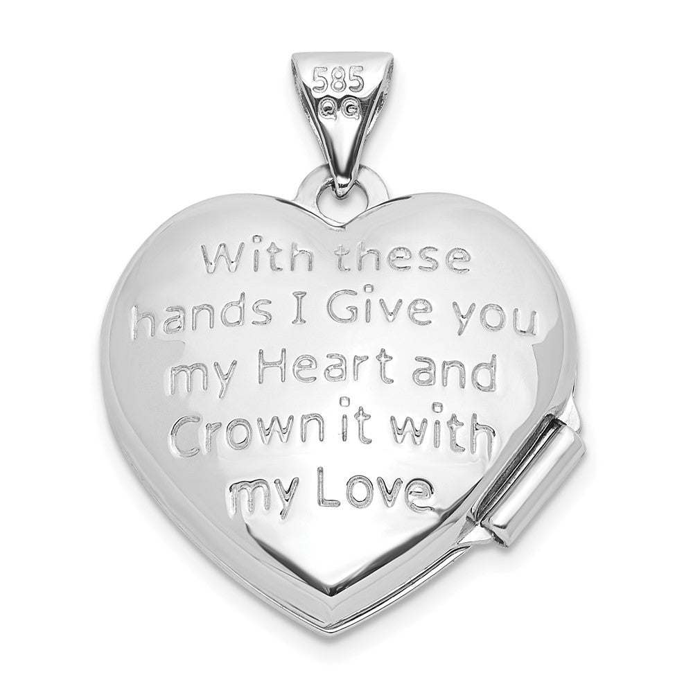 14K Weißgold 14K Weißgold Diamant Herz Claddagh Medaillon