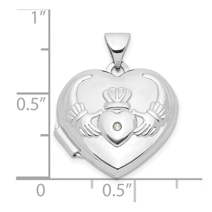14K Weißgold 14K Weißgold Diamant Herz Claddagh Medaillon