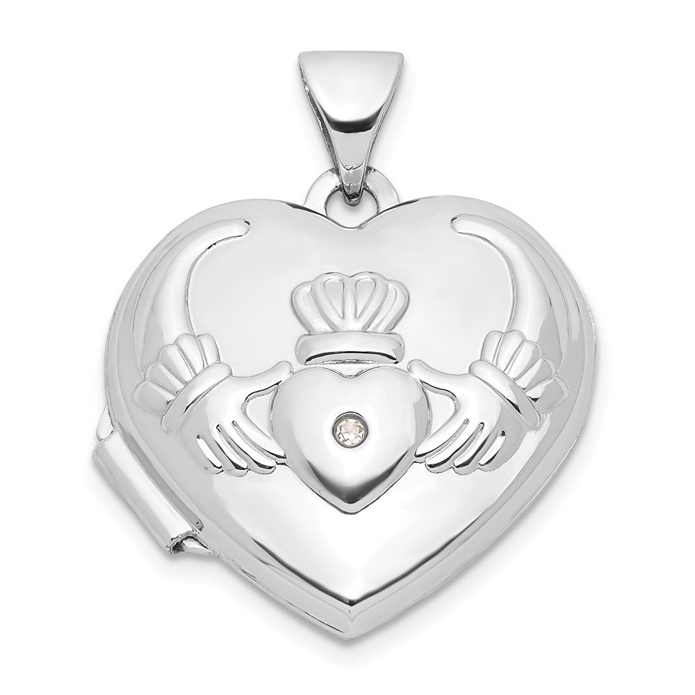 14K Weißgold 14K Weißgold Diamant Herz Claddagh Medaillon