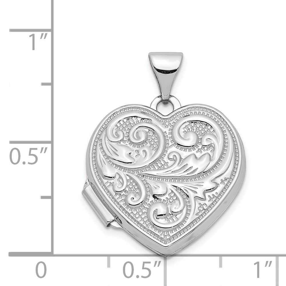 14K Weißgold Scrolled Liebe You Immer Herz Medaillon
