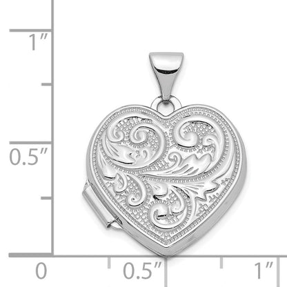 14K Weißgold Scrolled Liebe You Immer Herz Medaillon
