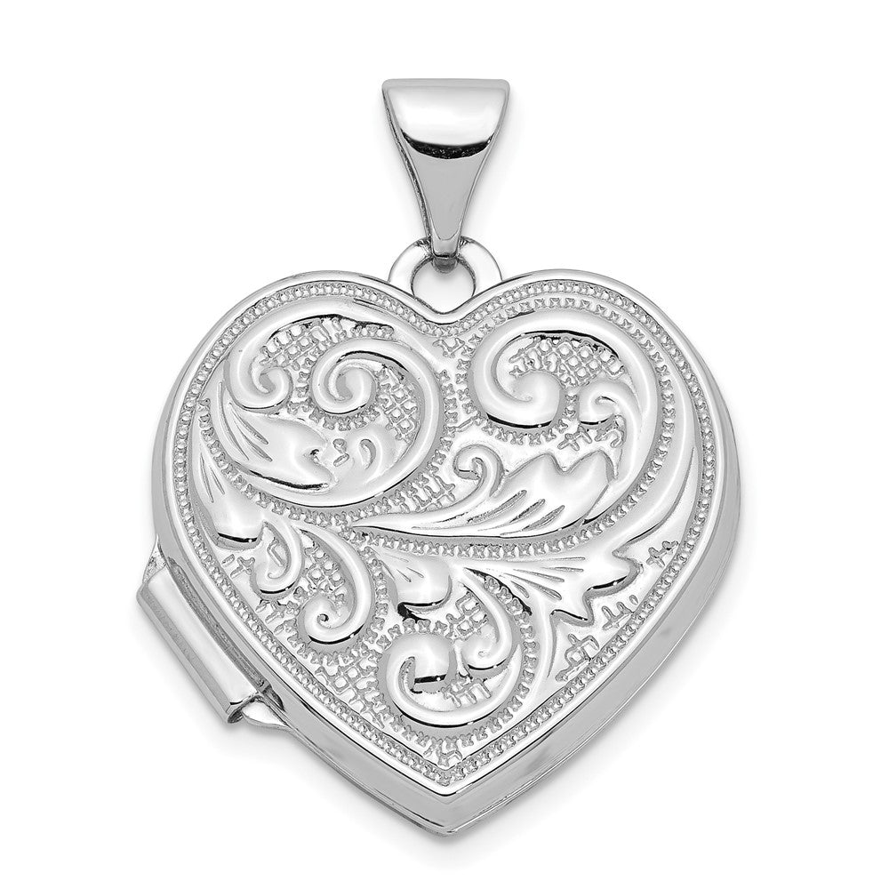 14K Weißgold Scrolled Liebe You Immer Herz Medaillon