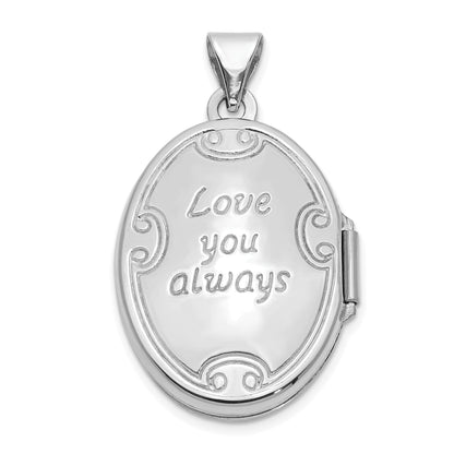 14K Weißgold 14K Weißgold Poliert Wendbar Liebe You Immer Oval Medaillon