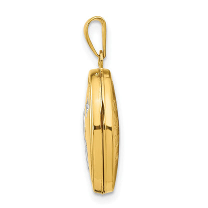 14K Gelb & Rhodium 14ky mit Weiß Rhodium 17mm Schutzengel Engel Oval Medaillon