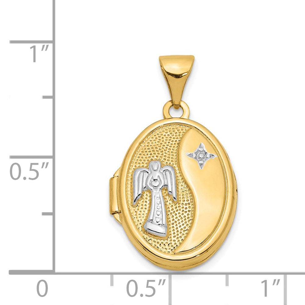 14K Gelb & Rhodium 14ky mit Weiß Rhodium 17mm Schutzengel Engel Oval Medaillon
