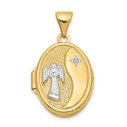 14K Gelb & Rhodium 14ky mit Weiß Rhodium 17mm Schutzengel Engel Oval Medaillon