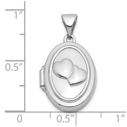 14K Weißgold 14K Weißgold 17mm Doppelt Herzen Oval Medaillon
