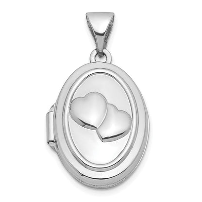 14K Weißgold 14K Weißgold 17mm Doppelt Herzen Oval Medaillon