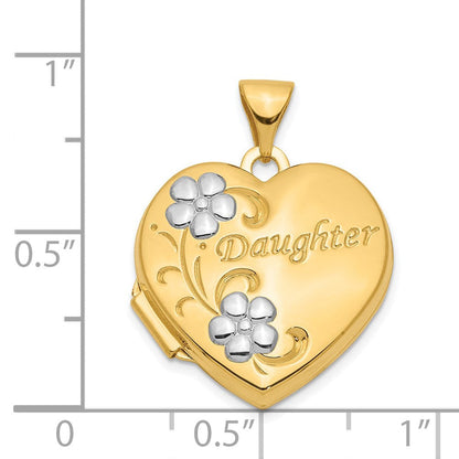 14K Gelb & Rhodium 14K mit Rhodium Tochter Blumen 18mm Herz Medaillon
