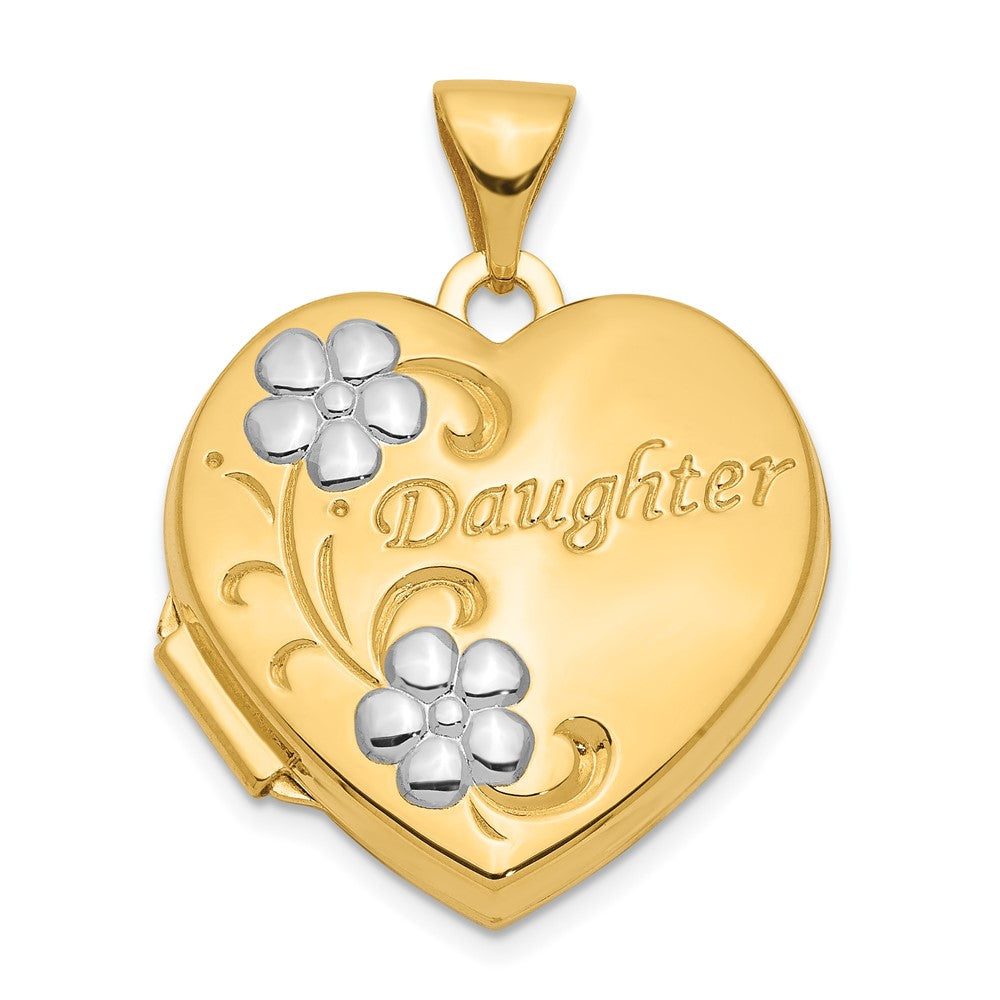 14K Gelb & Rhodium 14K mit Rhodium Tochter Blumen 18mm Herz Medaillon