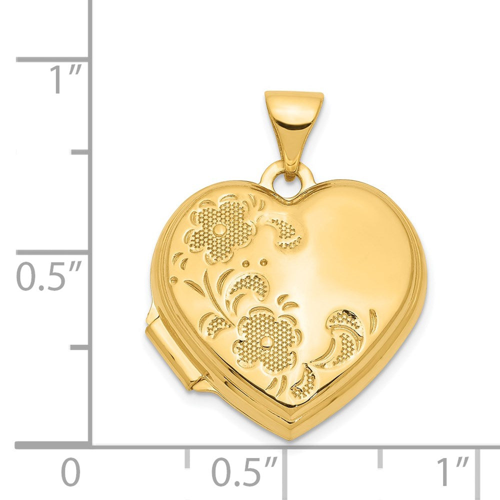 14K Gelbgold 14K 18mm Poliert Herz-shaped Blumen Medaillon