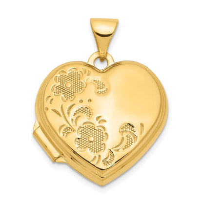 14K Gelbgold 14K 18mm Poliert Herz-shaped Blumen Medaillon