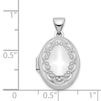 14K Weißgold 14K Weißgold 17mm Oval Geprägt Rand Medaillon