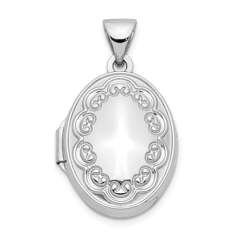 14K Weißgold 14K Weißgold 17mm Oval Geprägt Rand Medaillon